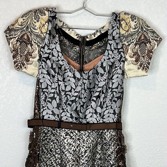 Host Pick❣️Beguile by Byron Lars Size 2 Black/Tan Pieced Brocade LBD - Picture 12 of 15